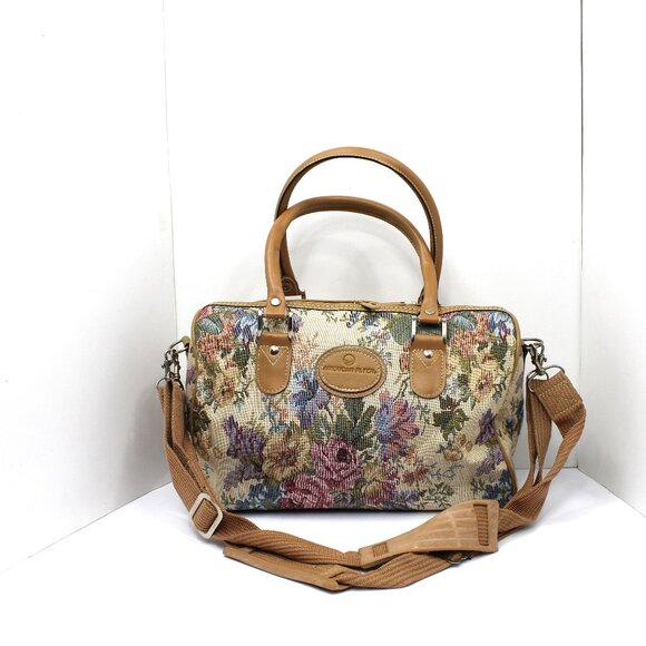 Vintage American Flyer Tapestry Large Carry-on Bag Duffle Pink Blue Floral - Picture 1 of 9